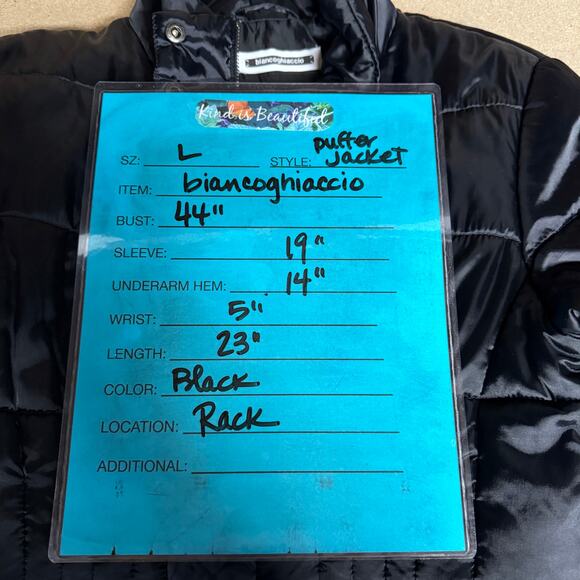 Biancoghiaccio Puffer Jacket Down Short Quilted Womens SZ L Black Minimalist Ski - Picture 12 of 13